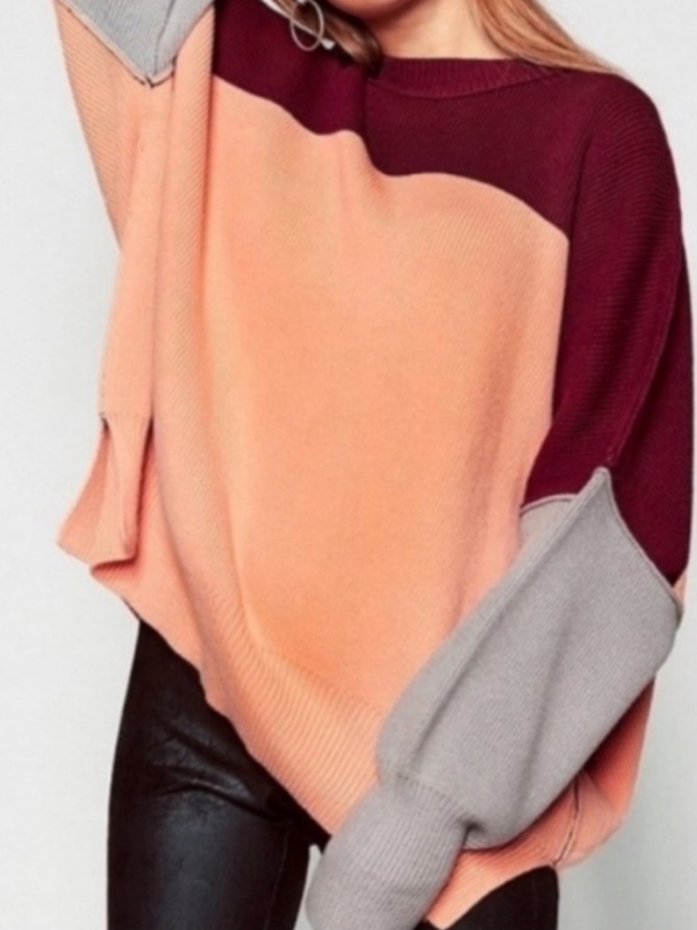 Free People Easy Street Colorblock Oversized Sweater - Peach Combo Size S